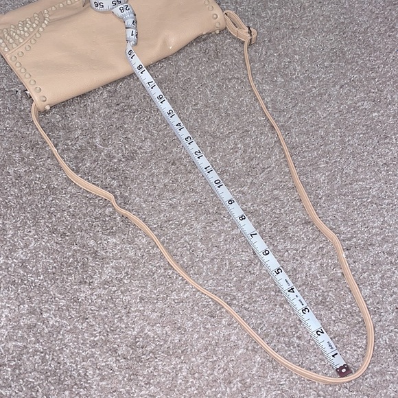 Vegan Faux Leather Beige Crossbody Studded Clutch Purse - Picture 8 of 9